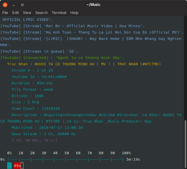 Tizonia on gnome-terminal